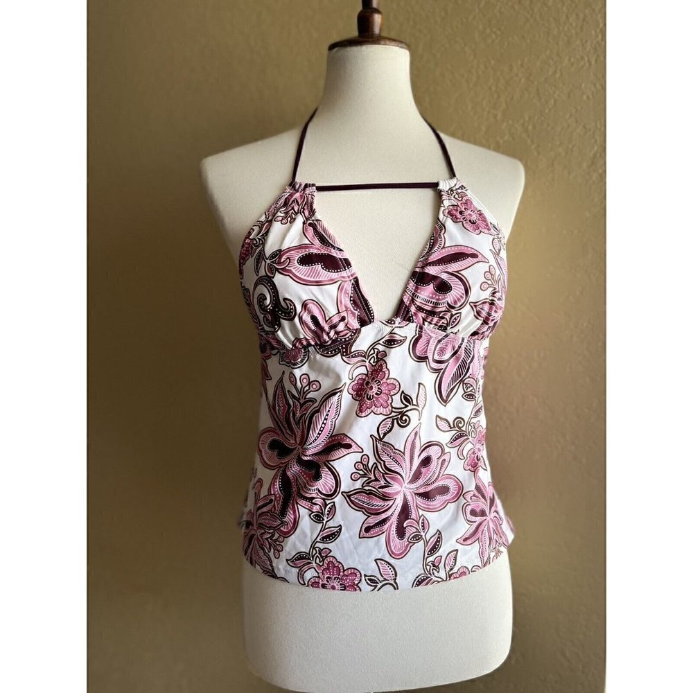 Daisy Fuentes Women's Floral Halter V Neck Swim Tank Top - Picture 6 of 8